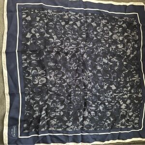 Coach Navy and Cream Patterned Scarf